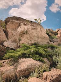 Rock formations on landscape against sky