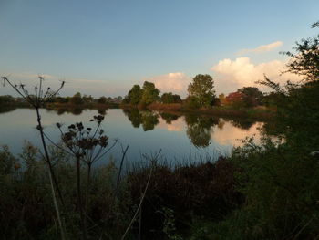 Scenic view of calm lake against sky