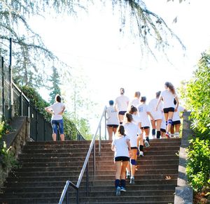 People walking on steps