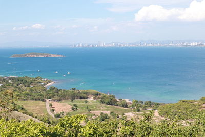 Scenic view of bay against sky