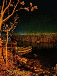 Scenic view of lake at night