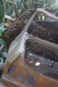 High angle view of old rusty car