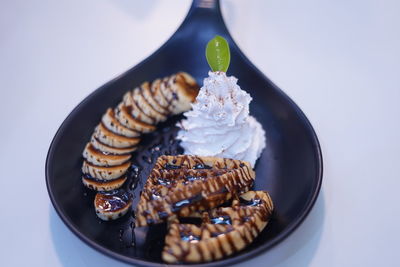 Close-up of chocolate cake in plate