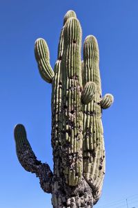 Low angle view of statue against clear blue sky