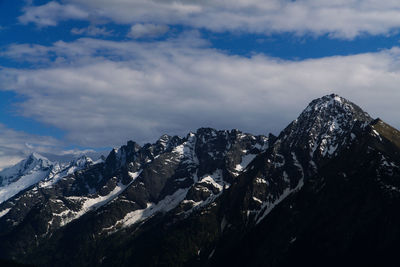 Scenic view of snowcapped mountains against sky