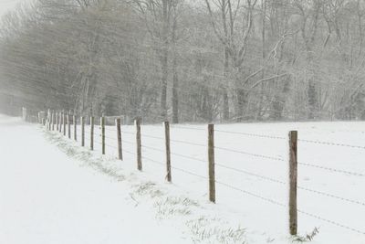 Snow covered landscape against sky