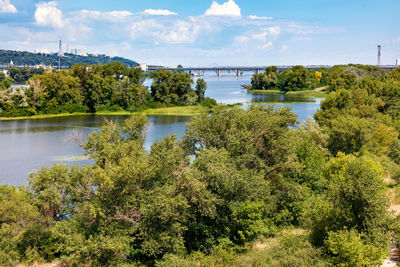 Beautiful landscape from the dnipro deserted islands to the kyiv hills on the horizon.