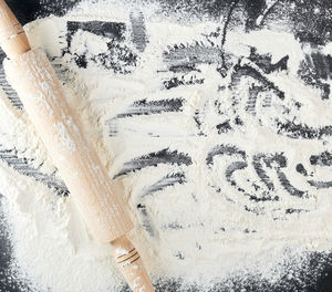 High angle view of ice cream on wooden floor