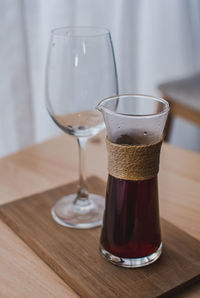 Close-up of beer in glass on table