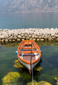 High angle view of boat in sea