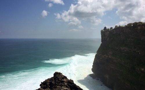 Scenic view of sea against sky during sunny day