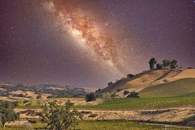 Scenic view of field against sky at night