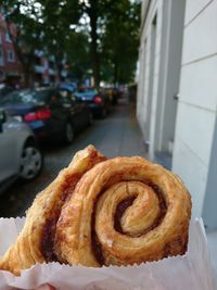 Close-up of bread in city