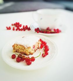 Close-up of strawberry cake on plate