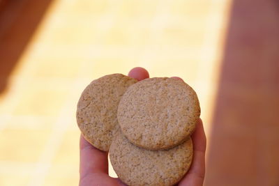 Close-up of hand holding heart shape cookies