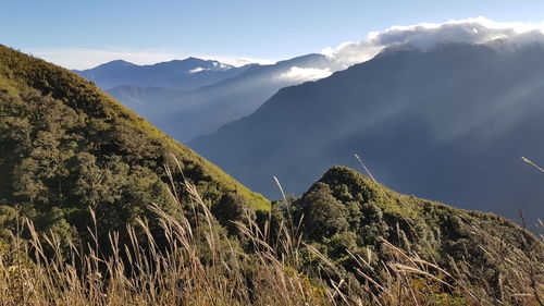 Low angle view of mountains against sky