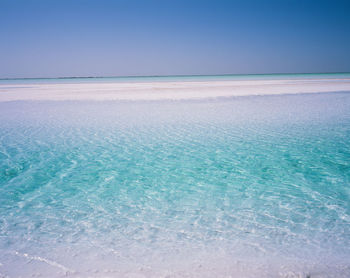 Scenic view of sea against clear blue sky