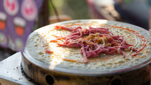 Close-up of served food in plate