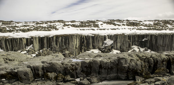 Scenic view of snow covered mountain against sky