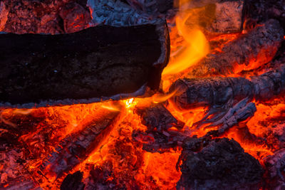 Close-up of fire burning at night