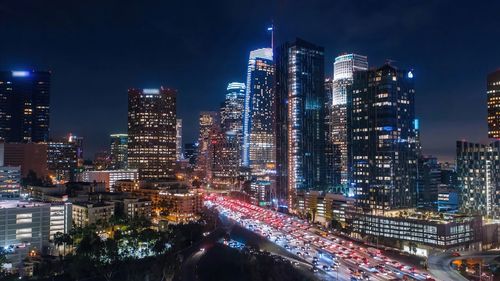 Los angeles drone view of downtown skyline