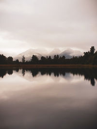 Scenic view of lake against sky with reflective water body 