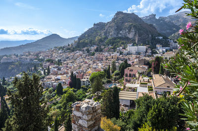 Aerial view of the historic center of taormina