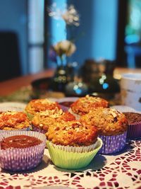 Close-up of cupcakes on table