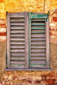 Closed wooden door of house