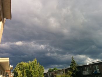 Low angle view of buildings against cloudy sky