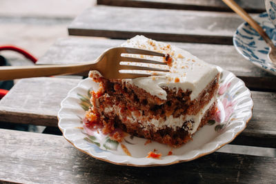 Close-up of cake in plate on table