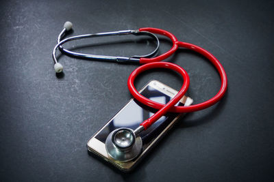High angle view of eyeglasses on table