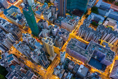 High angle view of buildings in city