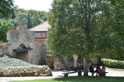 People in front of building