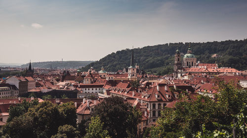 High angle view of townscape against sky