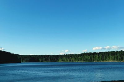 Scenic view of lake against clear blue sky