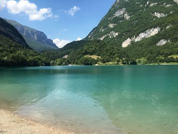 Scenic view of sea and mountains