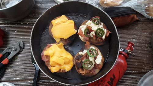 High angle view of food on table