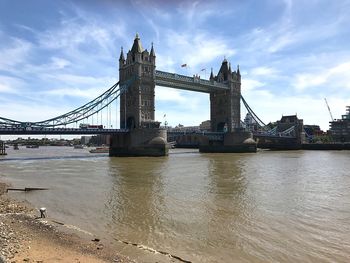 View of suspension bridge over river