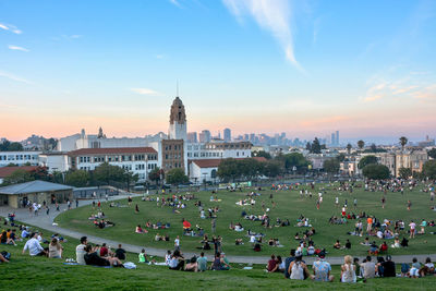 High angle view of people relaxing dolores park