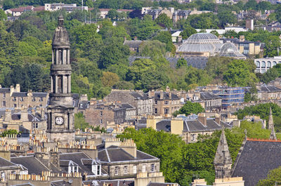 High angle view of buildings in city