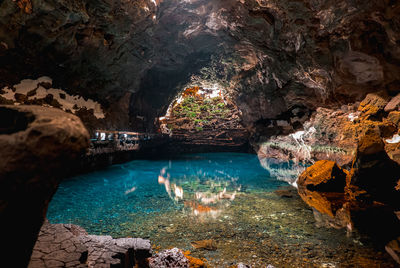 Scenic view of sea seen through cave