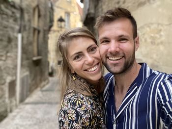 Portrait of a smiling young love couple