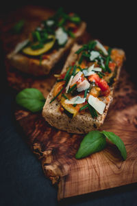 High angle view of vegetables on cutting board