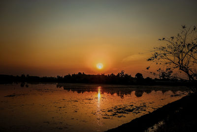 Scenic view of lake against sky during sunset