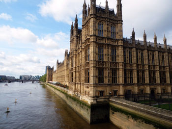Low angle view of palace of westminster in london