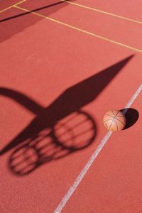 High angle view of basketball court with shadows
