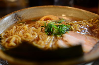 Close-up of noodle soup in bowl