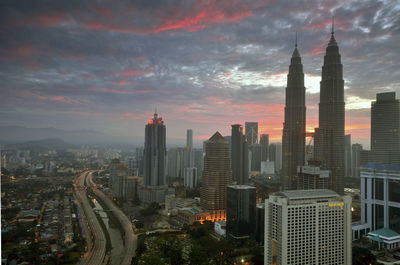 City skyline at dusk