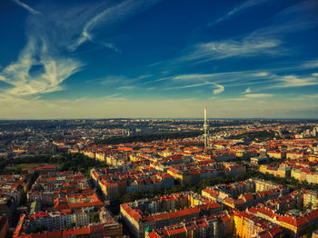 High angle view of townscape against sky